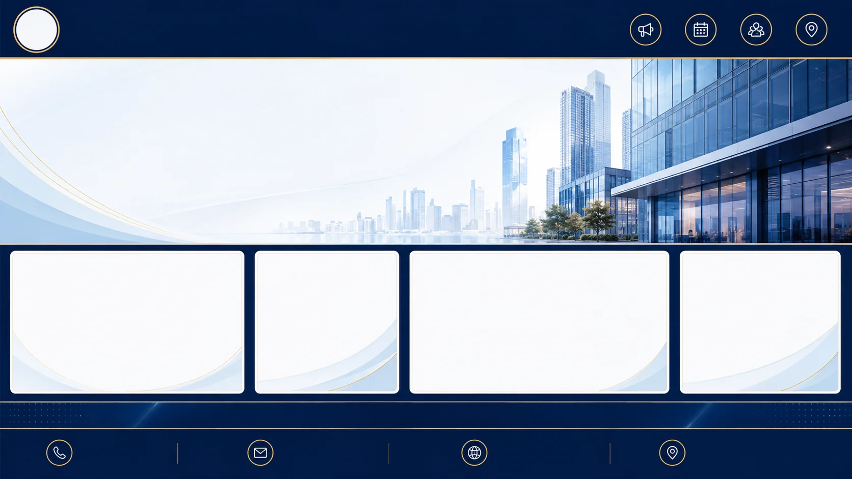 Editable corporate lobby information layout with city image and information cards